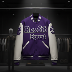 Chaqueta Varsity Deportiva Personalizada RexFit para Hombre, Chaqueta Bomber de Béisbol de Invierno con Mangas de Cuero PU, Logotipo Bordado, Directo de Fábrica OEM - Product Image 1