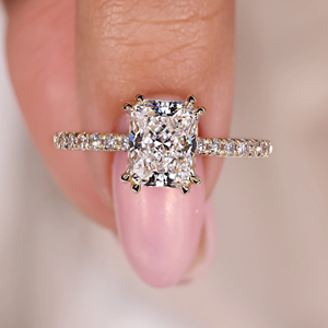 Anillo Radiante Halo Oculto en Oro Amarillo con Diamante Cultivado en Laboratorio de 1.75 Quilates, Anillo de Compromiso, Anillo de Boda, Joyería, Anillo de 14k - Product Image 6