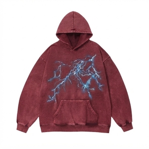 Sweat à capuche zippé pour homme, décontracté, automne, imprimé éclair brodé, streetwear stylé, coupe oversize, 100% fibre de bambou, écologique, doux - Product Image 5