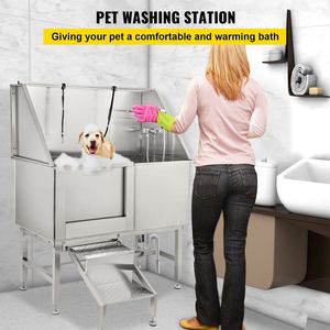 Vasca Professionale per Toelettatura Cani in Acciaio Inossidabile da 50 Pollici con Rubinetto e Gradini, Stazione di Lavaggio per Animali Domestici da Esterno - Product Image 2