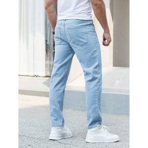 Vaqueros de mezclilla para hombre, estilo funky y elegante, azul hielo, corte holgado y recto, corte mom, cintura alta, lavado claro, transpirables, estilo urbano, tallas 26-40 - Product Image 2