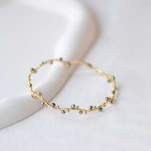 Bracelet jonc en pyrite ondulée, fil enroulé, pierres facettées, pour filles et femmes, en argent sterling 925 plaqué or 14 carats - Product Image 3