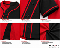 Jersey Bisbol Pria Bermotif Merah Hitam Lengan Pendek Kancing Depan Bernapas Cepat Kering Kemeja Olahraga Regular Fit Semua Musim