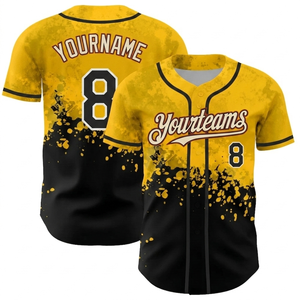 manufactured Custom Yellow <b>Black</b> Baseball Jersey breathable quick dry Team Uniform Sublimation Button Up Sports Shirt for <b>Men</b> - Product Image 1