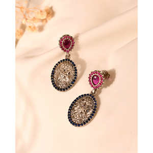 Boucles d'oreilles pendantes en argent Meera Jaipur Fashion avec pierres taillées |   Fabricant de bijoux en gros |   Approvisionnement B2B |   Qualité d'exportation - Product Image 2