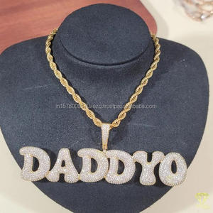 Hip Hop Moissanite Diamond " DADDYO " Pendant Necklace Gold Plated <b>Rope</b> <b>Chain</b> Jewelry For Men - Product Image 5