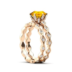 Juego de anillos de compromiso de piedras preciosas redondas de citrino amarillo Natural de Plata de Ley 925, joyería de último diseño de moda directamente del proveedor - Product Image 4