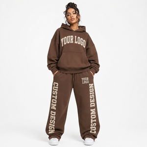 Conjunto de sudadera con capucha y pantalones deportivos extragrandes, chándal térmico de forro polar, conjunto de ropa urbana lisa, fabricante OEM de sudaderas con capucha - Product Image 1