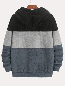 Sweat à capuche oversize pour homme en polaire color block avec poche, coupe droite, en polyester tricoté, idéal pour l'hiver - Product Image 2