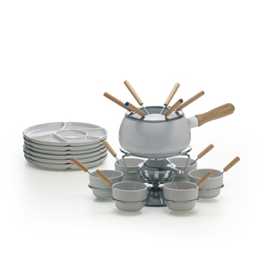 Set Fondue Excelsa 28 Pezzi Convivio in Acciaio Argento, Stoviglie per Feste - Product Image 1