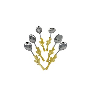 Ensemble de fourchettes et cuillères à salade Golden Branch Design, en acier inoxydable poli miroir, style vintage, pour la vaisselle de mariage - Product Image 2