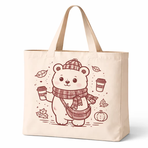 AMANI 250gsm Cotton Canvas Tote Bag Long Handle Eco Friendly Washable Reusable Shopping Bag Custom <b>Cute</b> <b>Bear</b> Print Wholesale - Product Image 1