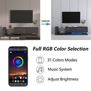Moderne 75 Inch Tv-Entertainmentcentrum Volledige Rgb Led-Standaard 31 Modi Veranderende Externe Verlichting Zwarte Tv-Console Opbergkasten - Product Image 6