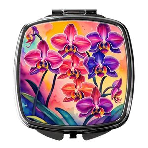 Orchidées colorées miroir de maquillage de voyage compact pliant cadeau de conception de poche pour femmes et filles - Product Image 1