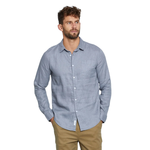 Camisa de sarga de algodón 100% Premium para hombre, ajustada, manga larga, transpirable, Color sólido, servicio OEM, informal, hilo teñido - Product Image 1