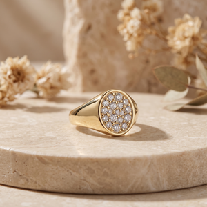 แหวนตราประทับทอง 14K ประดับเพชรแบบ Pave สำหรับผู้หญิง เครื่องประดับหรูหรา - Product Image 3
