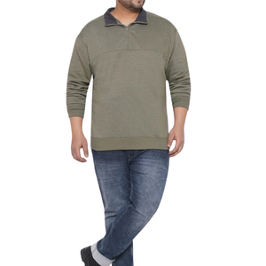 Sudadera Casual de Hombre Tallas Grandes, Tejida a Cuadros, Ajuste Regular, Spandex/Poliéster, Verde Oliva Oscuro, Media Cremallera, ODM - Product Image 2