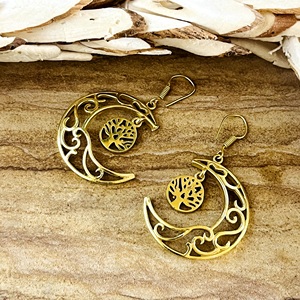 Nouvelle Arrivée Boucles d'Oreilles Pendante Bohème Lune en Laiton Plaqué Or 18 carats pour Femme, Motif Arbre Céleste, pour Vente en Gros/OEM/ODM - Product Image 5