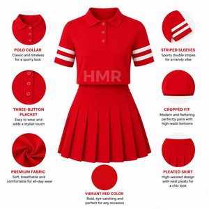 ชุดเสื้อโปโลครอปสีแดงลายทางสีขาวพร้อมกระโปรงจีบ ชุดกีฬาสุดเก๋จาก HMR Sisterhood Sorority - Product Image 5