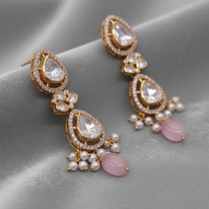 Boucles d'oreilles clous tendance Jessica Creation en argent sterling 925 plaqué rhodium avec moissanite naturelle Polki pour mariage et fiançailles - Product Image 3