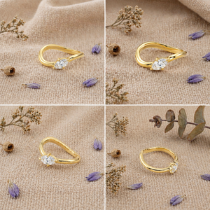 Bague de fiançailles solitaire en or 14 carats avec moissanite taille marquise, pierres latérales en forme de cerf-volant, bague minimaliste en diamant pour femme, bague élégante - Product Image 6
