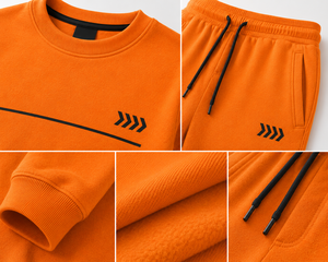 ชุดวอร์มผู้ชายสีส้ม ผ้าฝ้าย เสื้อคอกลม กางเกงขายาวรูดเชือก สีพื้น แขนยาว ชุดออกกำลังกาย ดีไซน์ 2 in 1 - Product Image 3