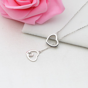 Collier pendentif en argent S925 pour femmes, double cœur et chaîne de casque avec plateau vide pour perle de 5-6,5 mm, accessoires de mode DIY - Product Image 4
