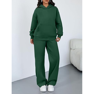 Conjunto Deportivo de 2 Piezas para Mujer: Sudadera Corta Oversize de Spandex Grueso y Pantalones Anchos Casuales - Product Image 3