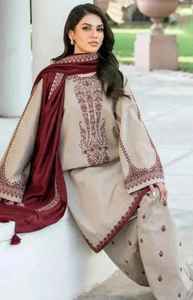 Traje de verano para mujer, Salwar Kameez, color Dhanak, bordado, de algodón/lino, sin arrugas, estilo pakistaní/indio, ropa étnica. - Product Image 4