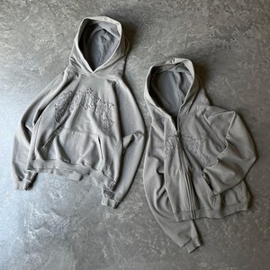 French Terry Slim Fit 500 Gsm Custom Puff Screen Printing Gray Color Custom Stitched Graphic <b>Drop</b> Shoulder Heavyweight Hoodie - Product Image 2