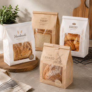 EcoRev Eco-Friendly <b>Biodegradable</b> ECO61 Model Kraft <b>Paper</b> Bread Bags with Offset Printed Clear Window Self-Seal and Patch Handle - Product Image 4