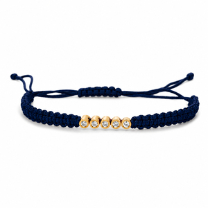 Bracelet en macramé noir en or 14 carats plaqué rhodium, diamants CVD cultivés en laboratoire classiques F VVS VS, design à cinq pierres, cordon tressé réglable - Product Image 4