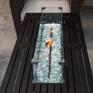 Rectangular Aluminum <b>Fire</b> <b>Pit</b> <b>Table</b> Wind Guard 38.1 X 10.6 X 5.9 Inch Clear Tempered Glass Flame Guard - Product Image 2