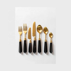 ชุดช้อนส้อมแบบแบนด้ามจับกระจกขัดเงาสีทองสไตล์วินเทจเป็นมิตรต่อสิ่งแวดล้อมทำจากสแตนเลส - Product Image 3