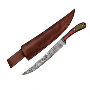 Cuchillo de Cocina de Acero de Damasco Hecho a Mano con Mango de Madera Pakka y Funda de Cuero - Product Image 3