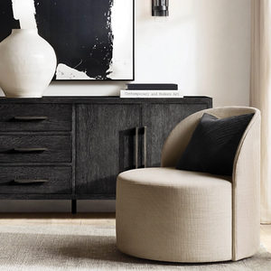 Luxury Modern <b>Sideboard</b> Cabinet Solid Teak with Natural Grain Dark Finish Four Doors Three Drawers and Gold <b>Metal</b> Handle - Product Image 6