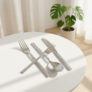 Ensemble de couverts en argent de luxe, finition brillante, acier inoxydable de haute qualité, cuillère, fourchette, couteau, couverts de service à vendre - Product Image 4
