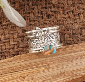 Wholesale Honey Bee Spiny Oyster <b>Turquoise</b> Spinner <b>Ring</b> 925 Sterling Silver Floral Wide Band Meditation <b>Ring</b> for Women Party - Product Image 1