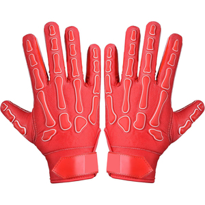 Gants de football américain rouges avec motif d'imprimé éclaboussures blanches et motif osseux, en néoprène/spandex, fermeture Velcro, taille adulte unisexe - Product Image 6