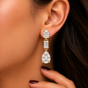 Boucles d'oreilles pendantes en or massif 14K 18K avec diamant de laboratoire taille poire et taille émeraude, certifiées IGI DEF VVS, pour mariée, ODM - Product Image 2