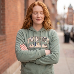 Twin City Women's Hooded Sweatshirt <b>Green</b> Cotton Knitted Full Sleeve Front Logo Autumn Wear - Product Image 3