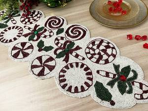 Handmade Embroidered Fabric <b>Table</b> <b>Runner</b> Rectangle <b>Green</b> Leaf Design Luxury Eco-Friendly Durable Lightweight Decorative Mat - Product Image 2