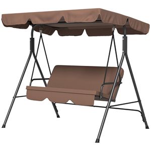 Sedia a dondolo da giardino marrone impermeabile con cuscino e tettuccio regolabile per esterni - Product Image 1
