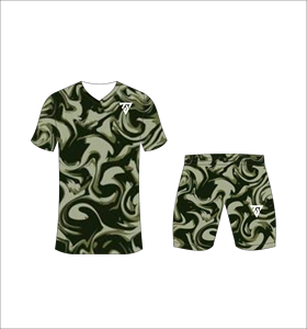 Custom sublimated soccer uniform set for <b>men</b> with olive green and dark green marble swirl pattern print jersey and matching - Product Image 5