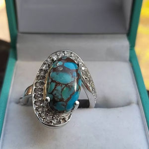Anillo Elegante de Plata de Ley con Turquesa, Joyería Artesanal con Piedras Preciosas, Diseño Elegante para Mujer, Venta al Por Mayor para Exportación - Product Image 1