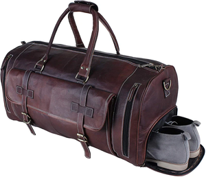 Sac de voyage en cuir de chèvre véritable avec compartiment à chaussures, sacs à main de marques célèbres, sacs en cuir vintage faits à la main - Product Image 5