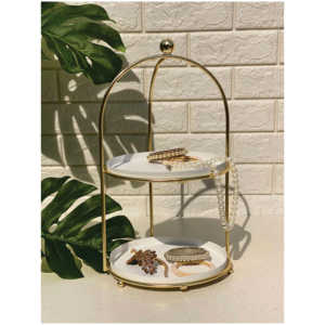 Prisma Designs Nordic Luxury 2-Tier Gold Metal Cake Stand (WCS 94)-Eco-Friendly Dessert Cupcake Display Tray Jewelry/Cosmetic - Product Image 1
