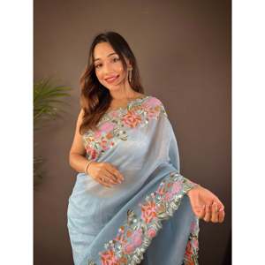 ผ้าส่าหรีปักลายพร้อมชุดเดรสสตรีขอบสวย - Product Image 4