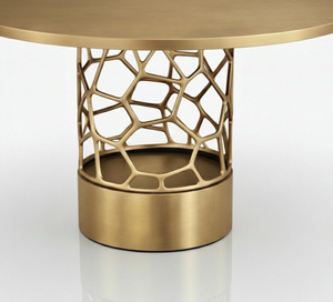 Modern <b>Round</b> Coffee <b>Table</b> with Golden Color Metal Top and Mughal Inspired Lattice <b>Gold</b> Base for Living Room Villa Furniture - Product Image 6