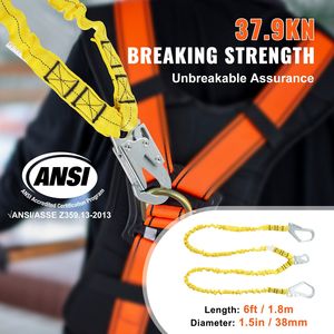 Cordino di Sicurezza in Alluminio da 38mm, Protezione Anticaduta 6ft, 2 Ganci a Scatto in Acciaio, Cintura di Sicurezza Retrattile per Esterni/Interni - Product Image 3